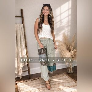 POL Bohemian Patchwork Pants 🌿 Sage | Size Small